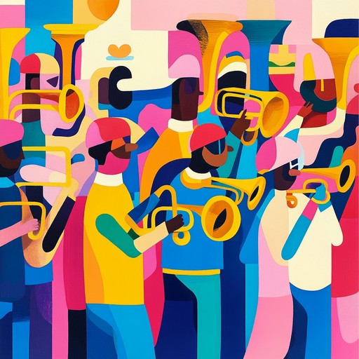 A lively instrumental piece filled with infectious latin beats, syncopated rhythms, and celebratory melodies. This dynamic composition features vibrant brass sections, rhythmic percussion, and an exuberant energy, capturing the essence of a bustling carnival street parade. The music builds up in layers, adding more elements as it progresses, evoking a sense of joy, community, and unabashed celebration. Perfect for festive, joyful gatherings or evocative background music in lively scenes.