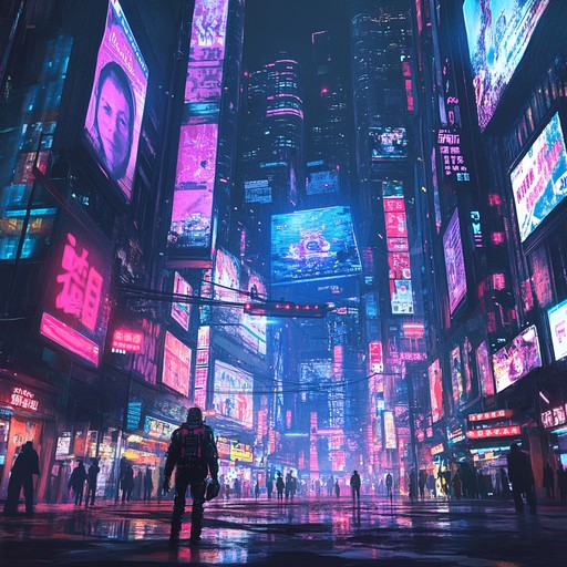 The essence of a dark, neon lit future is captured with beat driven, haunting synths that pulsate through the alleys of a sprawling cyberpunk dystopia, creating an intense, immersive experience