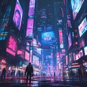 beat driven, haunting synths in a cyberpunk dystopia