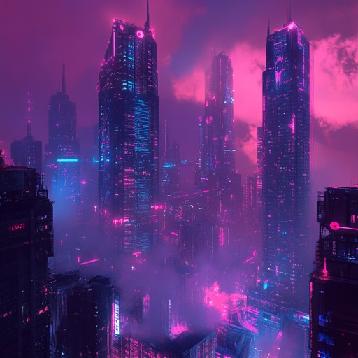 A cutting edge instrumental blending deep trap beats with ethereal, futuristic synthesizer melodies. An immersive auditory experience that transports the listener to a neon lit cyberpunk cityscape, emphasizing rhythmic intensity and synthetic textures.