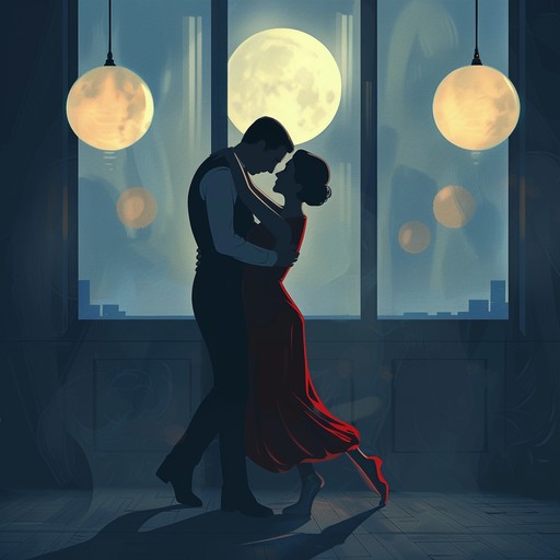 Imagine a smoky dance hall in buenos aires with couples lost in an intimate tango dance, the music capturing the essence of passion and elegance of the night.