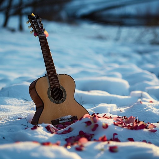 A hauntingly beautiful instrumental piece featuring delicate guitar work, evoking a sense of loss and quiet introspection, as if wandering through a snow covered landscape where every petal's fall echoes a poignant farewell.