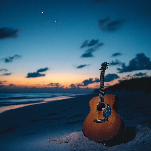 A soothing composition with delicate guitar strums and soft rhythms that mirror the gentle ebb and flow of ocean waves at dusk