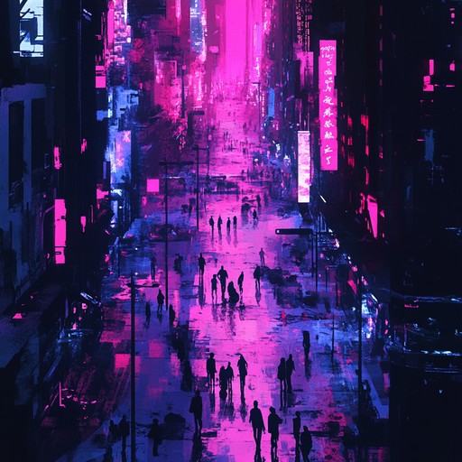 An instrumental track featuring high energy synthesizer beats, laden with dark, dystopian urban elements that paint a sonic landscape of a tech overrun city. Each note pulsates like the heartbeat of a neon lit metropolis on the brink.