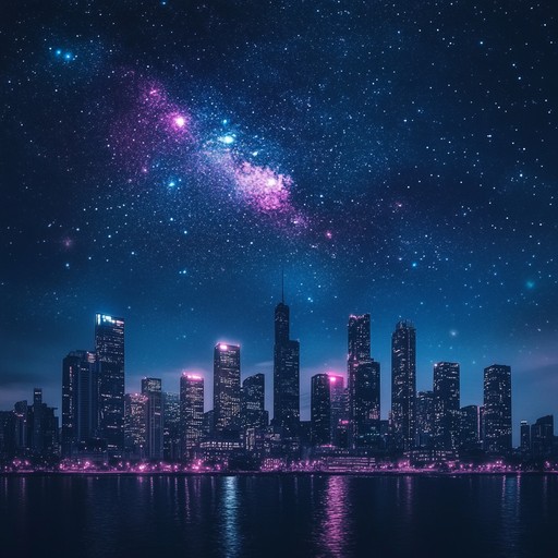 An immersive instrumental track blending atmospheric synth pads with pulsing electronic beats, evoking a futuristic cityscape beneath neon lit skies.