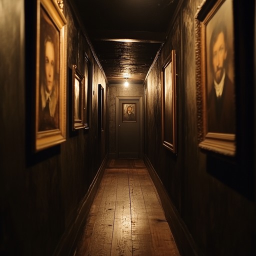 An immersive horror soundtrack featuring eerie and ghostly whispers against a backdrop of somber musical tones. This piece is designed to manipulate silence and sound to create an environment of suspense and dread. The soundtrack will evolve with increasing intensity, mimicking the growing fear of someone walking alone in a haunted mansion.