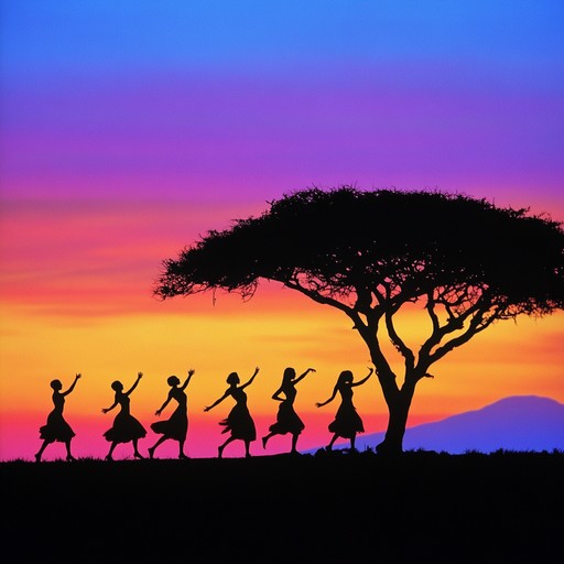 An instrumental afrobeat song featuring energetic percussion and rhythms that capture the essence of an african sunset dance, blending traditional and modern elements for a vivid atmosphere.