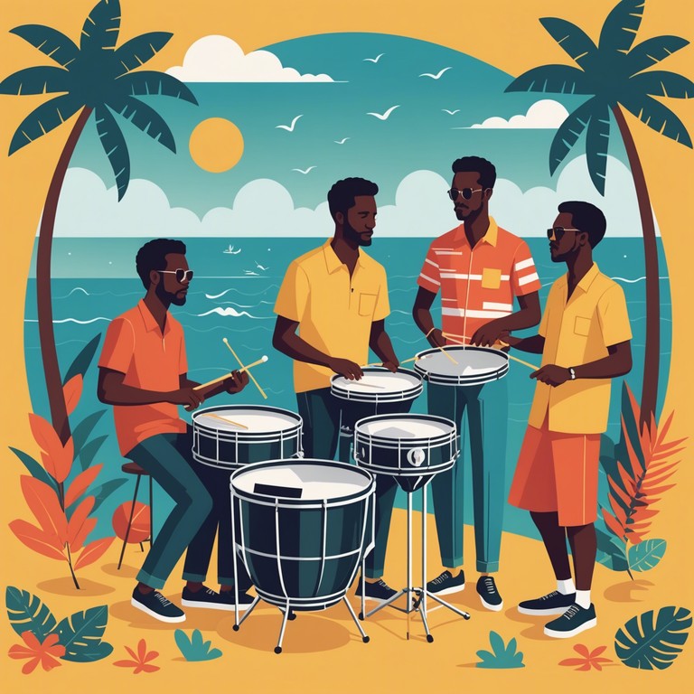 Imagine yourself on a distant tropical island, where the steel drum’s rhythms underpin an atmosphere of dance and liberation. This alternative title reflects the continuous movement and celebratory mood that echoes through every note.