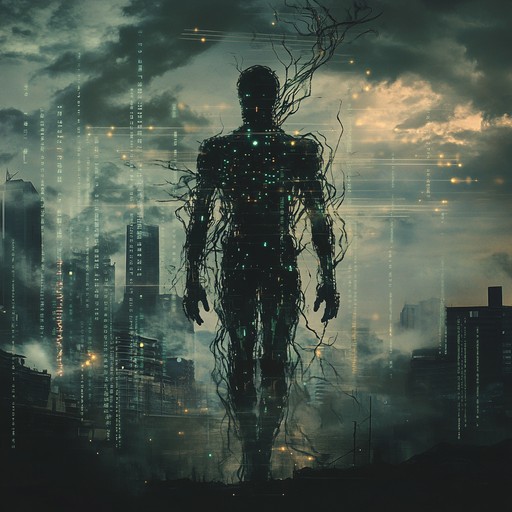 An aggressive instrumental deathcore piece that merges violent guitar riffs with eerie futuristic synths, painting a sonic picture of a dystopian world. The track's relentless pace and industrial elements immerse the listener in a chaotic mechanical landscape.