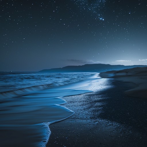 A mellow, dreamy instrumental piece combining chill vibes and classic jack swing rhythms, evoking a serene nighttime beachside atmosphere filled with gentle waves and starry skies.