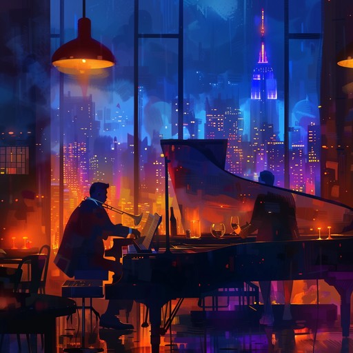 Smooth saxophone and deep house beats merge, evoking city nightscapes.