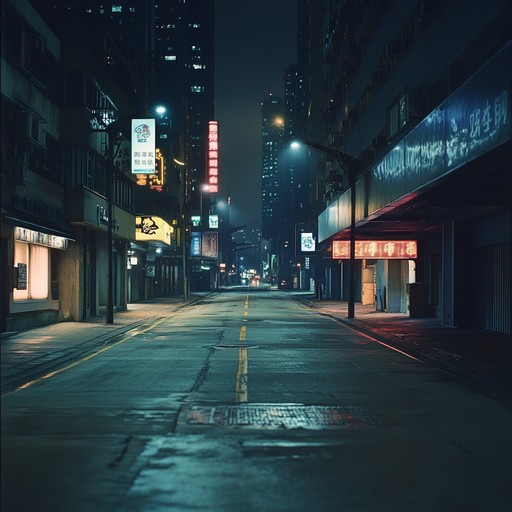 A haunting instrumental track that blends atmospheric synths with fast paced drum patterns, creating a sense of melancholy and introspection set against the backdrop of a somber cityscape.