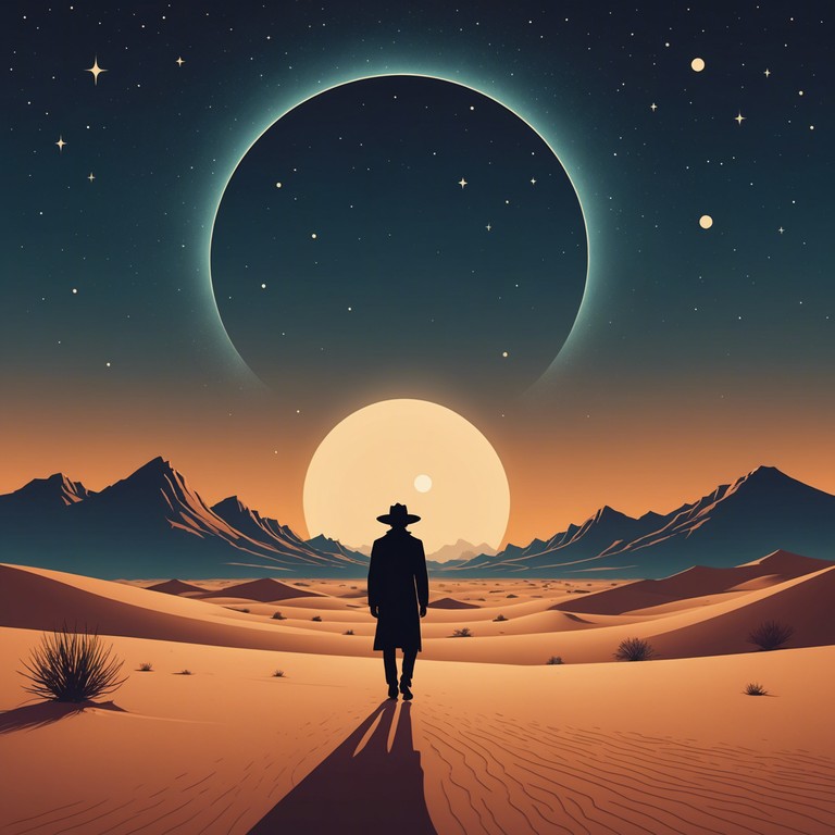 A musical piece that transports listeners to a vast, undulating desert landscape under the stars, where the ethereal sounds of ambient music blend with traditional middle eastern motifs to create a deeply immersive and introspective experience