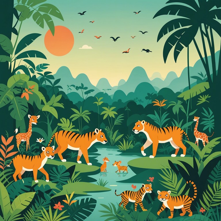 An adventurous musical journey through a sonic jungle, designed to delight children with its playful exotic rhythms and cheerful marimba melodies. It's a perfect blend of fun and cultural exploration.