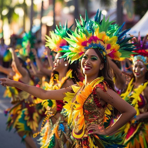 Bursting with vibrant energy, this instrumental song captures the essence of a tropical carnival, filled with lively rhythms and buoyant melodies that invite everyone to dance and celebrate in high spirits.