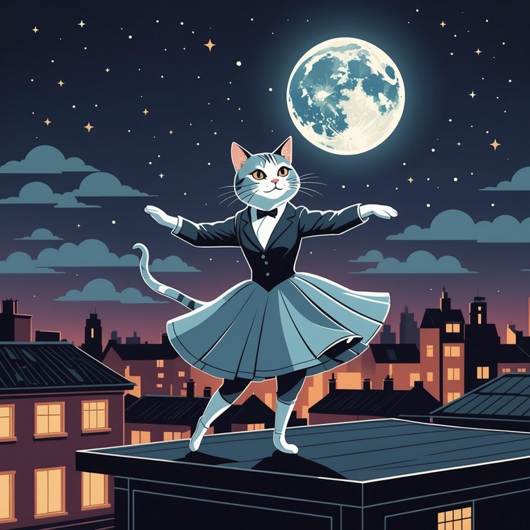 Imagine a world where a charismatic cat pirouettes under a luminous moon, each violin stroke painting its graceful movement. This novelty piece invites listeners into a delightful fantasy where sophistication meets playfulness.