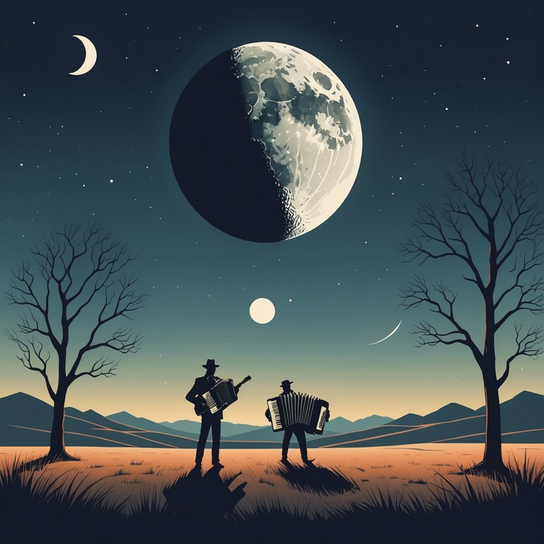 In this evocative instrumental, a somber accordion plays a melancholic melody set against a backdrop of a moonlit countryside, evoking feelings of solitude and reflection in brazil's sertanejo style, but infused with darker, introspective undertones.