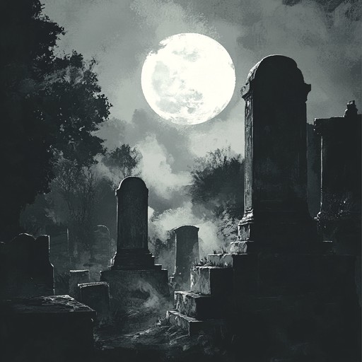 Experience the haunting atmosphere of a graveyard at midnight, with whispered secrets carried on the wind and shadows lurking in every corner. This instrumental piece weaves a tense, gothic tapestry that chills to the bone, perfect for those moonlit moments when the air feels thick with mystery.