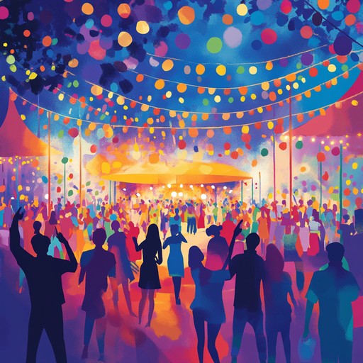 Captures the feeling of a vibrant, starry festival night, blending jubilant melodies with high energy rhythms to evoke pure bliss