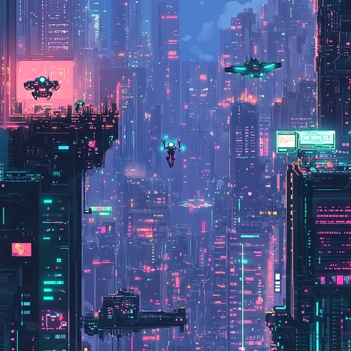 An energetic instrumental exploring the vibrant and whimsical aspects of a cyberpunk world, blending chiptune elements with synthwave sounds to create a playful soundscape.