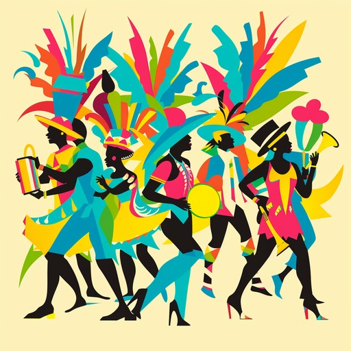 A fast paced samba jingle featuring spirited street sounds with whistles, clapping, and electric guitar, designed to evoke a festive, street party atmosphere.