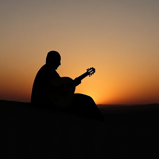 An entrancing blend of ancient middle eastern oud rhythms and modern electronic ambient soundscapes. The music evokes the feeling of a mystical journey across a serene, starlit desert night.