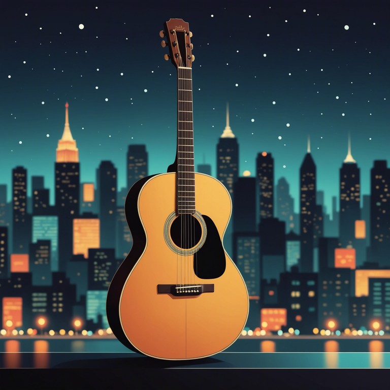 Capturing the essence of a serene urban evening, this music invites listeners to relax as gentle guitar melodies blend with the soft murmur of a distant city, creating a perfect soundtrack for evening reflections.