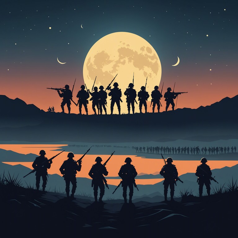 This composition evokes the image of an unstoppable, disciplined army approaching under the cover of night. The music combines a threatening atmosphere with the precision and structure of a military march, featuring sinister brass themes and relentless drum patterns.