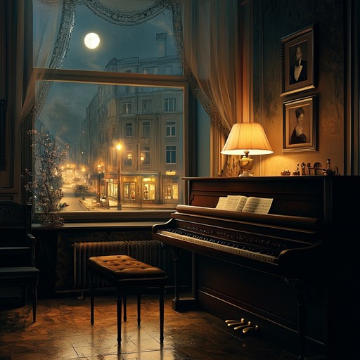 An instrumental jazz piece featuring tender piano melodies that evoke the calm and intimate atmosphere of a quiet cabaret night. The music gently flows, combining smooth harmonies with delicate rhythms to transport listeners to a place of serenity and nostalgic reflection. It paints a scene of dim lights, comfortable silence, and the soft glow of the moon through the windows, enveloping the audience in warmth and peace.