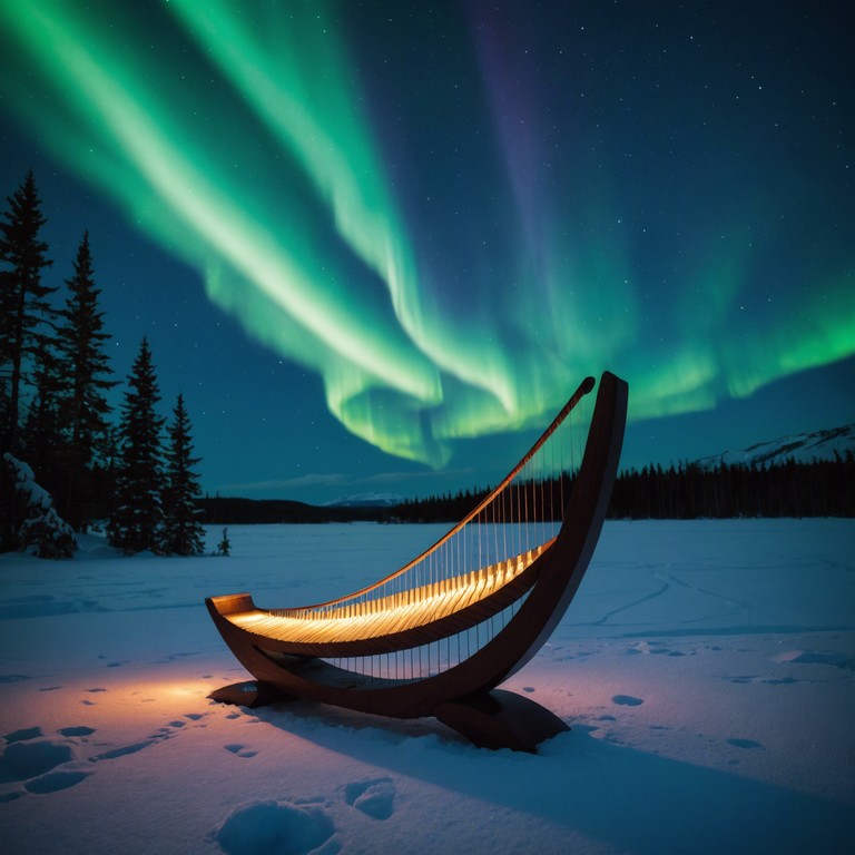 A soft kantele tune artistically intertwined with harmonies that simulate the sounds of the undulating aurora borealis and a crisp, serene finnish night, creating a transcendent listening experience that transports the audience into the heart of northern magic.