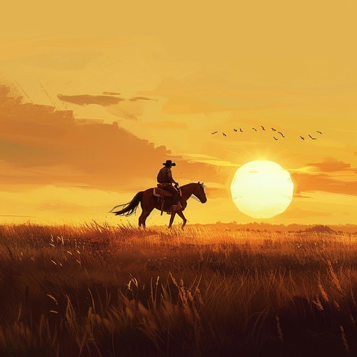 Capture the essence of a joyful cowboy sunset with this upbeat western instrumental. Imagine riding through golden fields as the sun sets, creating a lively, free spirited atmosphere. Perfect for evoking scenes of happy trail rides and cheerful campfires