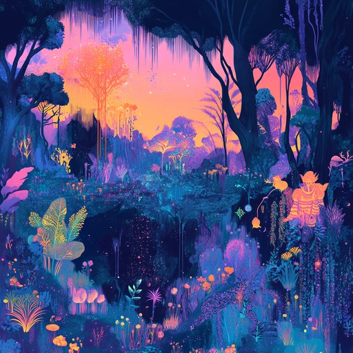 Embark on a wild and whimsical musical adventure through an enchanted forest, featuring unpredictable changes, and magical melodies. Immerse yourself in a chaotic, yet enchanting instrumental experience, with the mystic sounds of a shimmering forest filled with twinkling lights and otherworldly creatures.