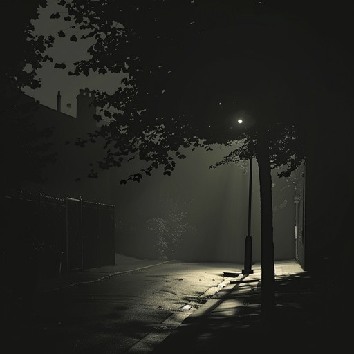 This track features a deep, atmospheric blend of urban sounds paired with haunting melodic elements, designed to evoke the imagery of a mysterious, shadowy cityscape at night. The piece starts with a slow build-up, gradually introducing syncopated beats and a complex bassline, continuing to a climactic drop that blends dark tones with a sense of urgent energy.