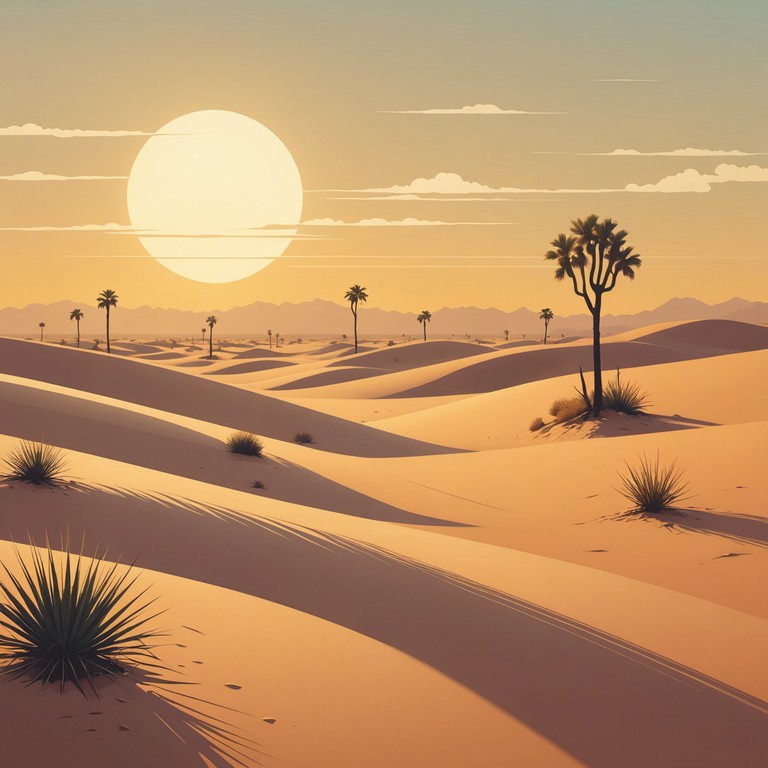 A composition that embraces the serene beauty of a sunlit desert with gentle plucks of acoustic guitar combining with ambient natural sounds to create a reflective, meditative atmosphere.