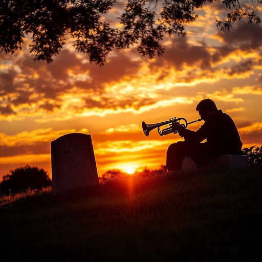 A melancholic composition honoring the bravery of soldiers, featuring heart wrenching brass solos, slow military drums, and a mournful melody. The piece carries the weight of loss and the solemn dignity of a military funeral, evoking deep emotions.