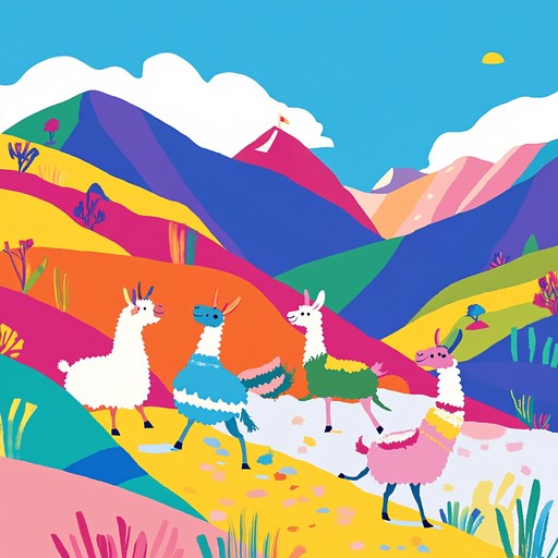 An instrumental piece blending whimsical andean folk rhythms with lively melodies, capturing playful spirit of llamas frolicking through peru's colorful landscapes. Traditional charango creates a light hearted atmosphere transporting listeners to the andes.