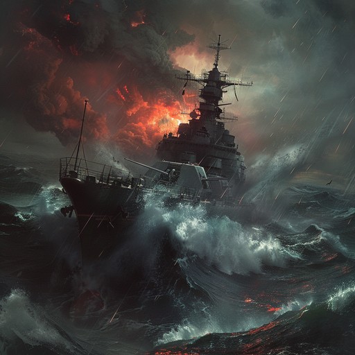 A turbulent and chaotic instrumental piece inspired by the russian navy, blending ominous and dissonant melodies with the rhythmic patterns reminiscent of navy life on stormy seas. The composition uses traditional russian motifs and military drum patterns to create a sense of urgency and intense maritime struggle.