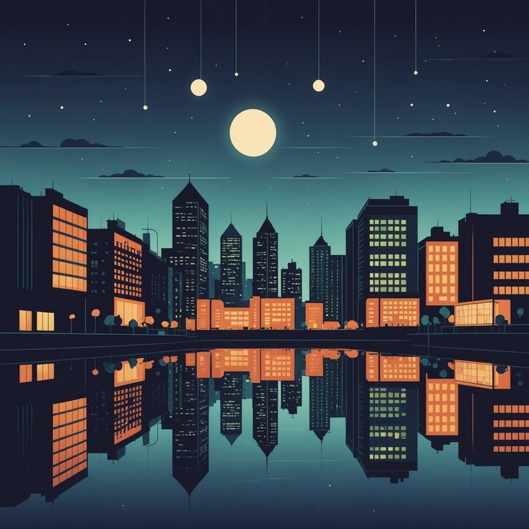 A musical portrayal of moonlight reflecting off peaceful waters beneath a bustling city skyline during a dramatic lunar eclipse. The synergy of the chilling synth sound provides a refreshing urban escape into nature.