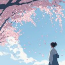 gentle piano notes evoke heartfelt anime nostalgia, cherry blossoms flutter