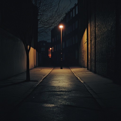 An instrumental garage track that evokes the eerie feeling of empty city streets at night, with haunting guitar riffs and reverb drenched tones creating a sense of unease and mystery.