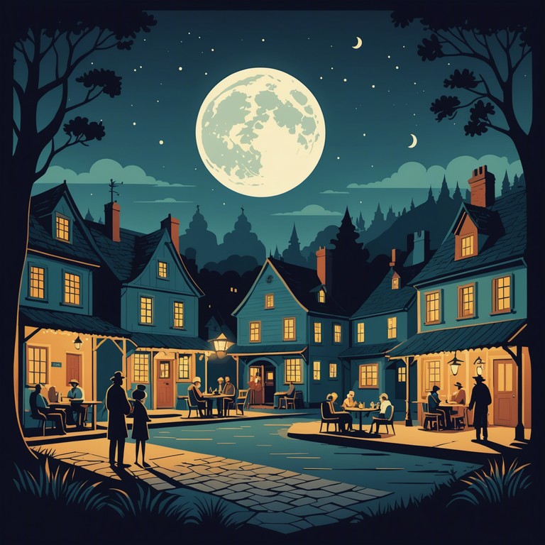 This track sets the scene of a festive medieval celebration, with a troubadour entertaining an excited crowd, his mandolin creating an aura of joy and playful merriment, under the enchantment of a bright full moon.