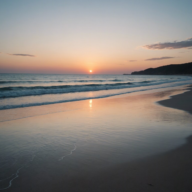 Imagine a serene tropical beach where each wave gently casts calming melodies ashore, perfectly blending with soft calypso rhythms that captivate and relax the mind. The music mirrors the tranquil, repetitive motions of the ocean, inviting listeners into a state of deep relaxation and peace.