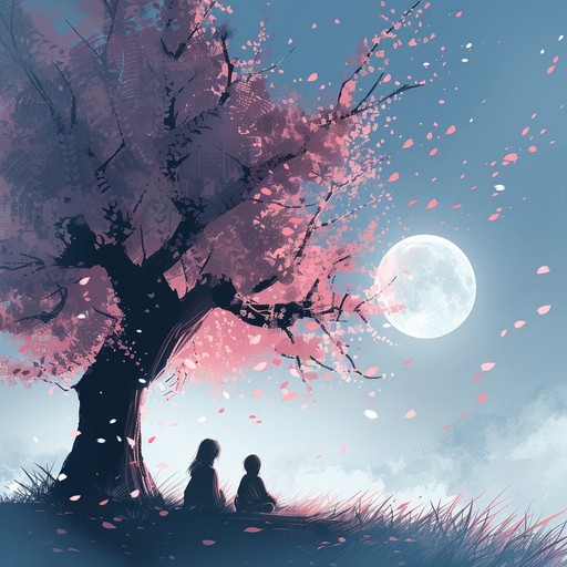 This piece captures the tender romance between two characters under a blooming cherry blossom tree during a moonlit night. Gentle strings weave an emotional tapestry, complemented by soft piano notes, creating a heartwarming and serene atmosphere. The music ebbs and flows like a gentle breeze, reflecting the pure and innocent love shared between them.