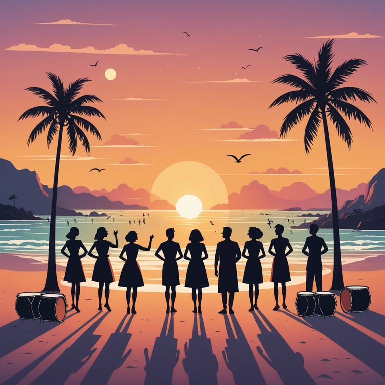 This instrumental composition crafts a vibrant and joyful ambiance using traditional afro cuban rhythms, designed to transport listeners straight to a festive sunset by the beach. The array of percussion in this track intertwines with dynamic melodic patterns, offering a celebratory and immersive musical experience akin to a joyful community gathering.