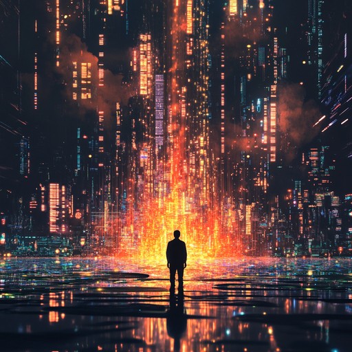 An edm piece leading listeners through a dazzling future city, featuring soaring synth melodies, dynamic beats, and an immersive electronic atmosphere.