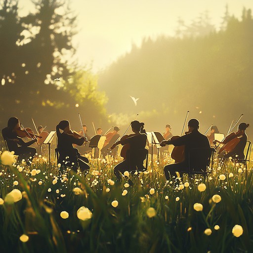 A vibrant symphony filled with shimmering strings, exuberant brass, and lively woodwinds, celebrating the joy and beauty of a sunny day. The orchestral harmonies interweave to create an atmosphere of pure happiness and energy, bringing forth a sense of warmth and celebration.