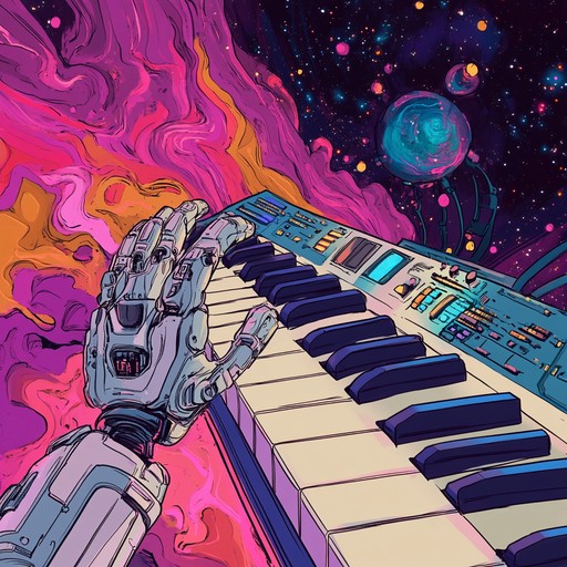 An instrumental track that blends futuristic funk elements with groovy synthesizer beats, transporting listeners to an intergalactic dance floor filled with rhythmic pulsations and vibrant electronic sounds. An instrumental track that blends futuristic funk elements with groovy synthesizer beats, transporting listeners to an intergalactic dance floor filled with rhythmic pulsations and vibrant electronic sounds.