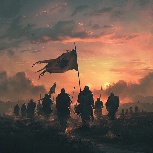 An explosive piece featuring sharp, commanding snare drum rhythms mixed with horn blasts and aggressive percussion. The track captures the essence of marching into battle, with dynamic changes reflecting strategic advances and critical moments in warfare. An explosive piece featuring sharp, commanding snare drum rhythms mixed with horn blasts and aggressive percussion. The track captures the essence of marching into battle, with dynamic changes reflecting strategic advances and critical moments in warfare.