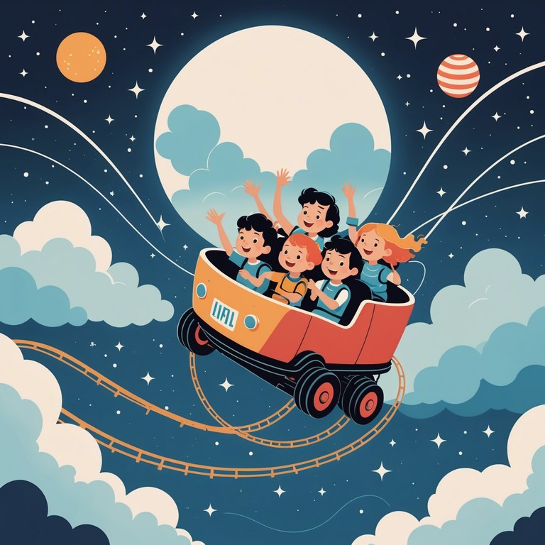 This instrumental indulges children’s fantasies of epic park rides, imitating a rollercoaster’s lively dips and ascends through rapid, joyful tunes that paint a vivid soundscape of laughter and thrills, perfectly capturing the ups and downs experienced during an enchanted rollercoaster journey