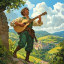 a lively tune portraying a jester's merry travels through villages.